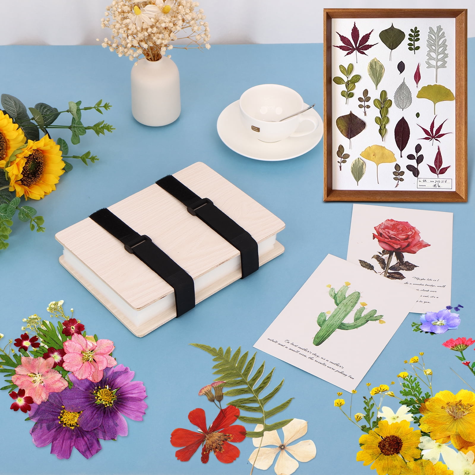 Adifare Flower Press Kit 6 Layers Wooden Flower Press Complete Flower Preservation Kit Portable Leaf Pressing Kit for DIY Flower Preservation Crafts Making Dried Plants 6.7×9.1 in