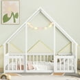 thumbnail image 2 of Miniyam Wood Twin Size Floor Bed with House-Shaped Design & Guardrails for Toddler, White, 2 of 7