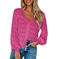 thumbnail image 2 of HAXMNOU Women's Open Front Knit Cardigan Cropped Shrug Sweater Long Sleeve Short Top Hot Pink S, 2 of 9