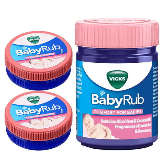 Vicks BabyRub Set – 50 ml Jar   Two 10 ml Mini Balms | Aloe Vera, Coconut Oil & Lavender Blend
