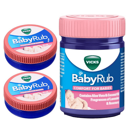Vicks BabyRub Set – 50 ml Jar + Two 10 ml Mini Balms | Aloe Vera, Coconut Oil & Lavender Blend