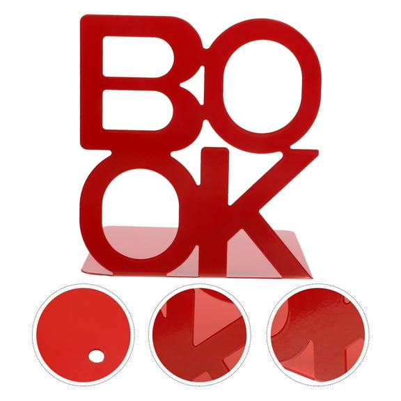 HEMOTON Red Metal Book Ends for Shelves with Non Slip Pads to Keep Books Organized and Desk Neat 1 Pair