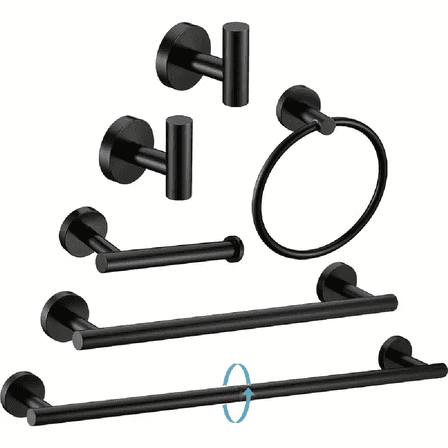 6 Pcs Black Bathroom Hardware Set Stainless Steel Towel Bar Towel Racks Hooks