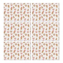 White Christmas Gingerbread Man Pattern Summer Placemats Table Placemats Set Of 6-Linen Kitchen Washable Placemats Table Mats 11.8"x17.7" Non-Slip Heat Resistant