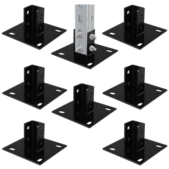 8 PCS Strut Post Bases, 4 Slotted Holes U Post Base for 1-5/8 in Square Single Channel, 5.7 x 5.7 in Large Panel Anti-Tilt Ground Bracket, Heavy Duty Galvanized Carbon Steel Floor Post Base