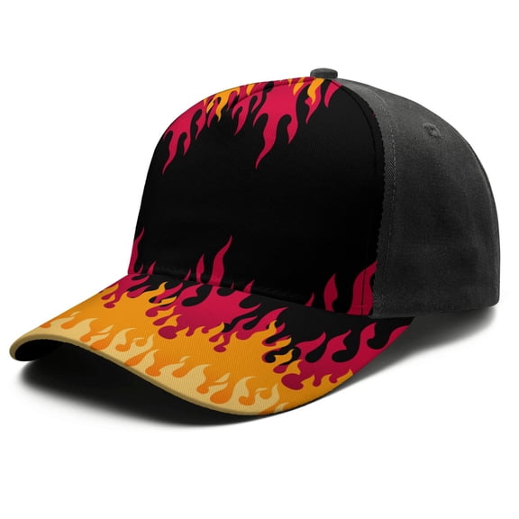 Adjustable Baseball Cap, Spliced Print Trucker Hat for Men & Women, Breathable Cotton Blend, Flame