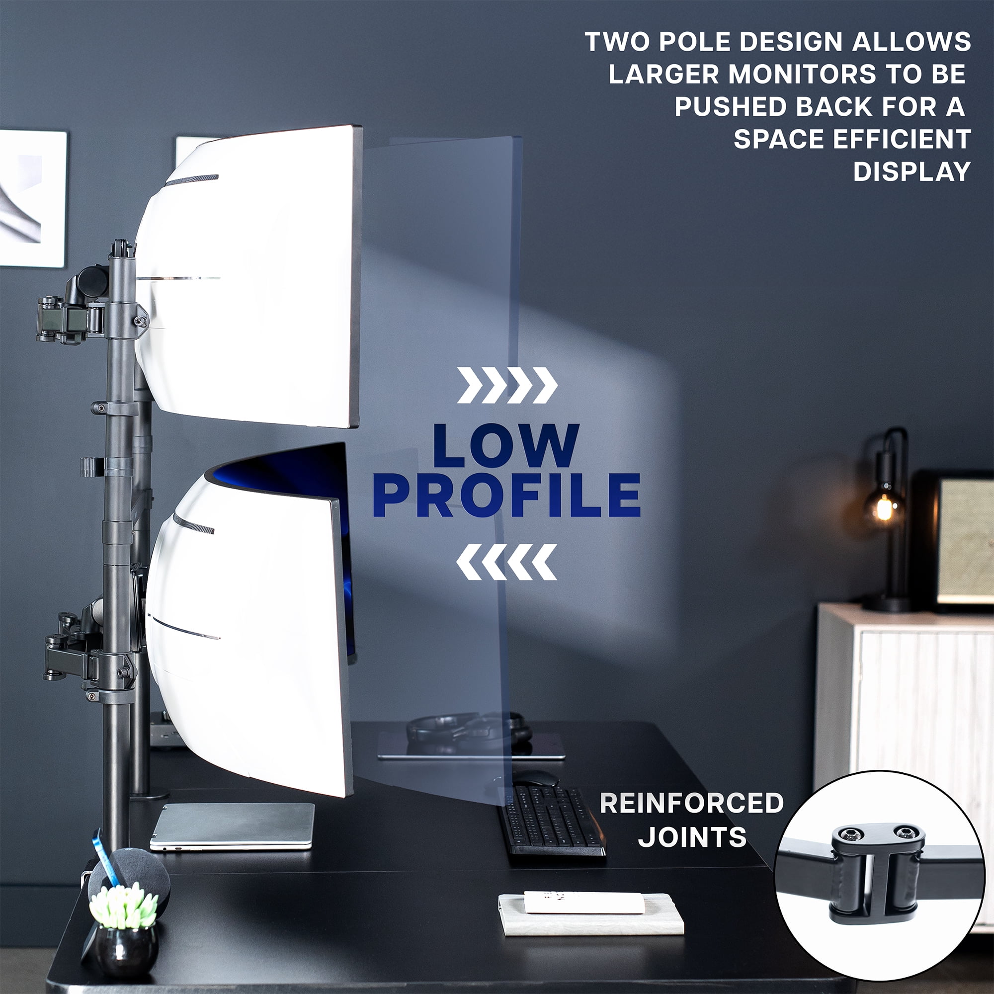 VIVO Dual Ultrawide Stacked Monitor Desk Mount, 2 Poles, 2 Screens up to 57"