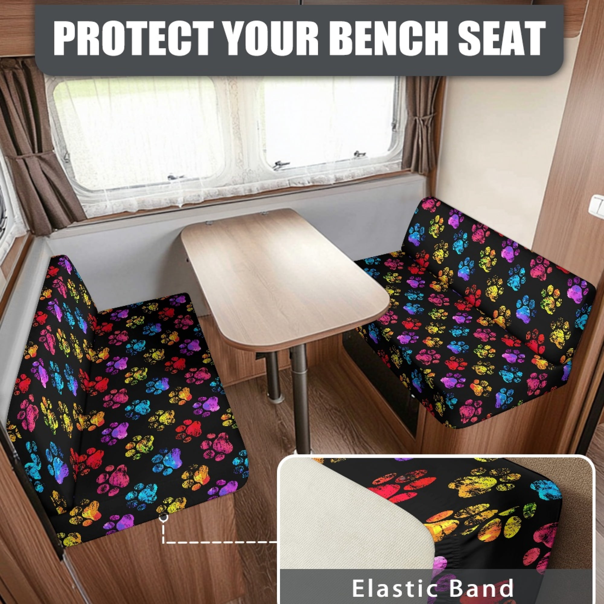 Yuyamidu Colorful Dog Paw RV Dinette Cushion Slipcover Washable RV Couch Covers for Sofa Soft RV Cushions Replacement for Travel Trailer Couch 2 Pcs Camper Couch Cushion Covers