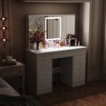 thumbnail image 3 of OxyLife Vanity Desk with Mirror and Lights, 9 Piece, LED Light and Storage Table Set, White/Grey, 3 of 8