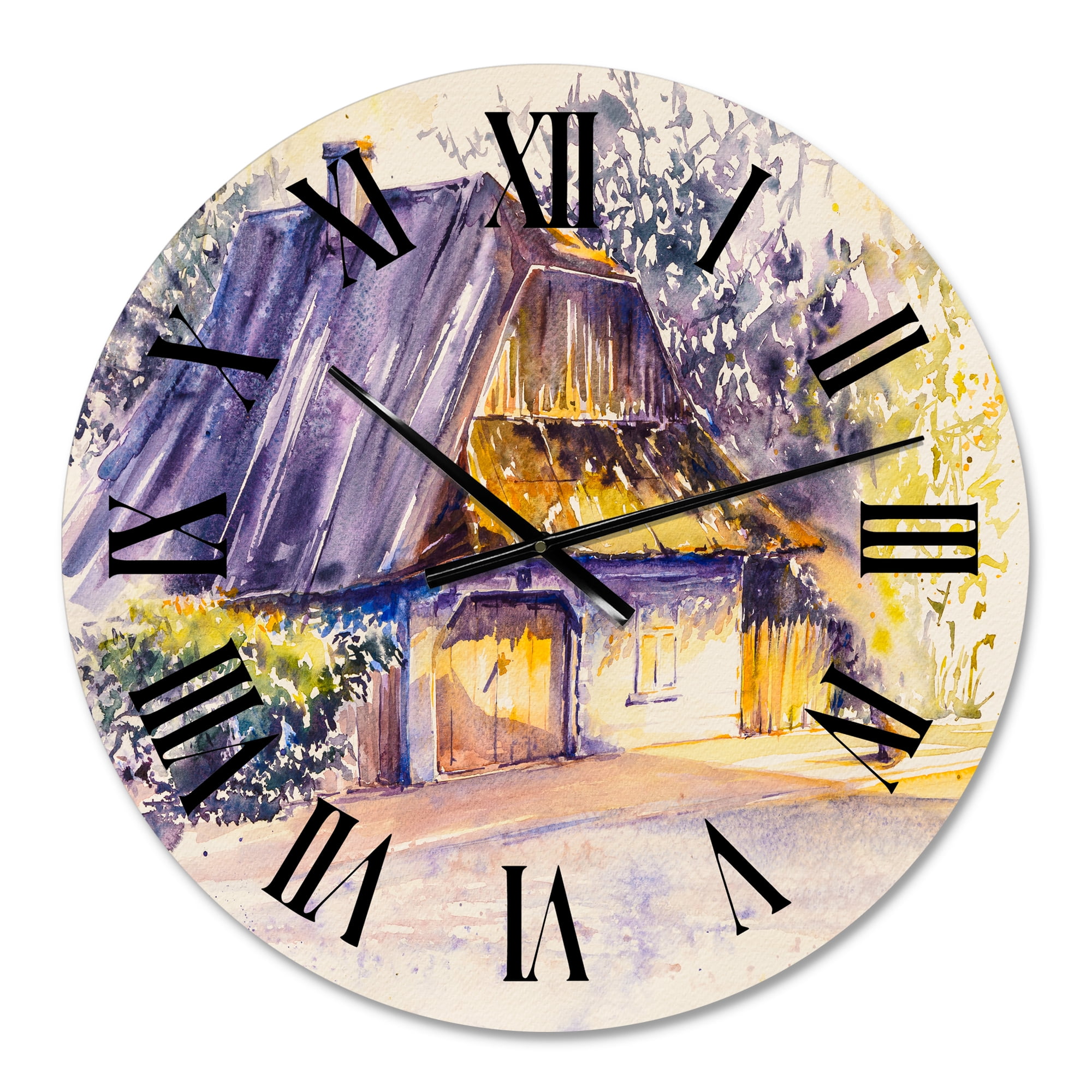 Designart 'Old Wooden White House In Country Side Village' Traditional Wall Clock