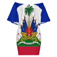 thumbnail image 6 of Haiti Haitian Flag Coat of Arms Red Women's Off The Shoulder Ruffles Summer Wedding Guest Loose Casual Party Beach Dress, 6 of 9