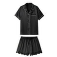 thumbnail image 5 of VISALY Silk Pajama Set Night Pajamas Short Sleeve Sleepwear Soft Button Down Loungewear 2 Piece Satin Pjs Shorts Set Black L, 5 of 8