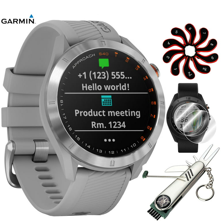 Garmin Approach S40 Golf Watch(010-02140-00)(Stainless Steel/Power Gray  Band) with Stainless Steel Golf Tool, Golf Club Iron Head Cover Set, 2 Pack 