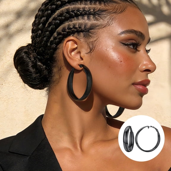 U7 Hoop Earrings for Women 60MM Chunky Stainless Steel Black Hoop Earring Jewelry Gift for Mother Daughter Wife Teens
