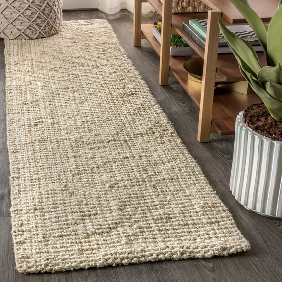 JONATHAN Y NATURAL FIBER 2 x 10 Runner Rug, Pata Hand Woven Chunky Jute - Light Ivory, NRF102B-210