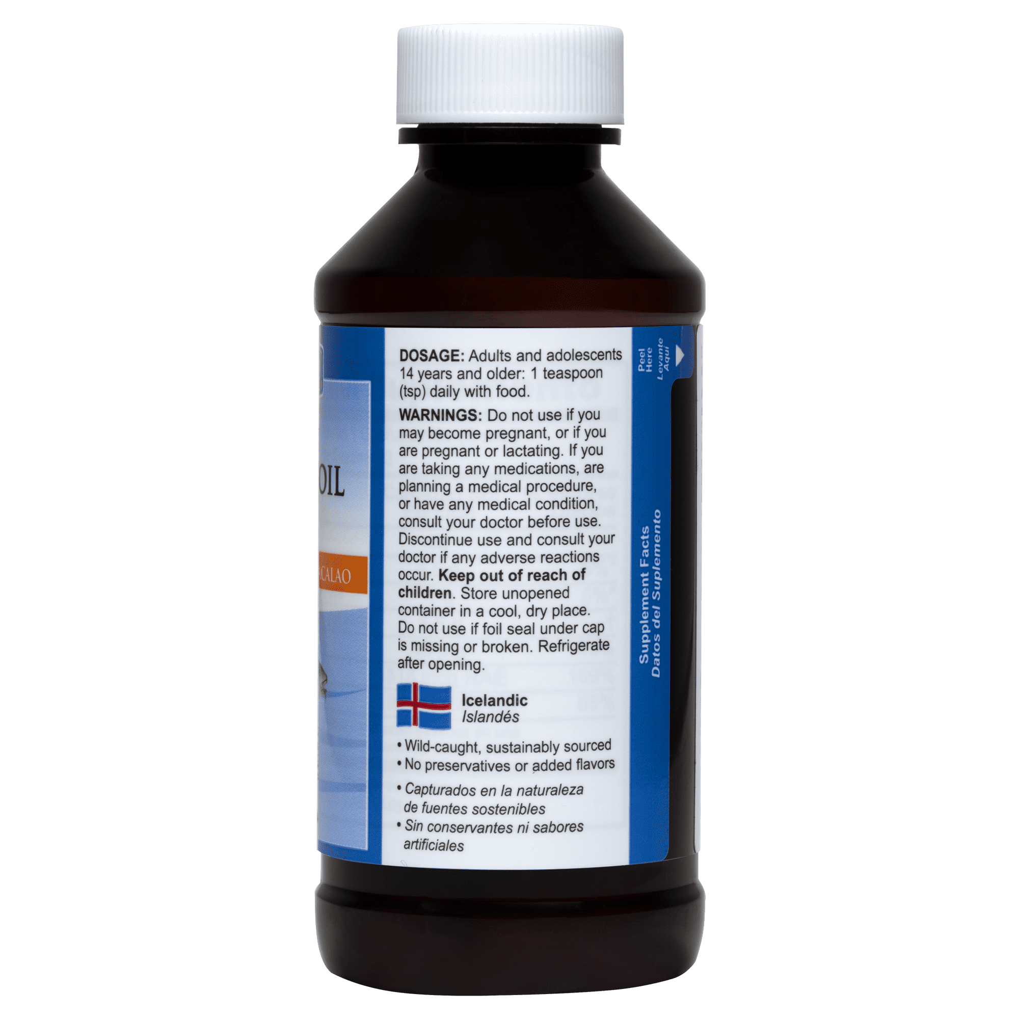 De La Cruz Cod Liver Oil Liquid, Wild Caught, 100% Pure - 900 mg Omega-3s - 4 fl oz