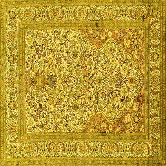 Ahgly Company Machine Washable Indoor Square Persian Yellow Traditional Area Rugs, 7' Square