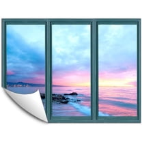 IDEA4WALL Wall Murals for Bedroom Fake Window Beach Blue Window Removable Wallpaper Peel and Stick Wall Stickers - 24x32 inches