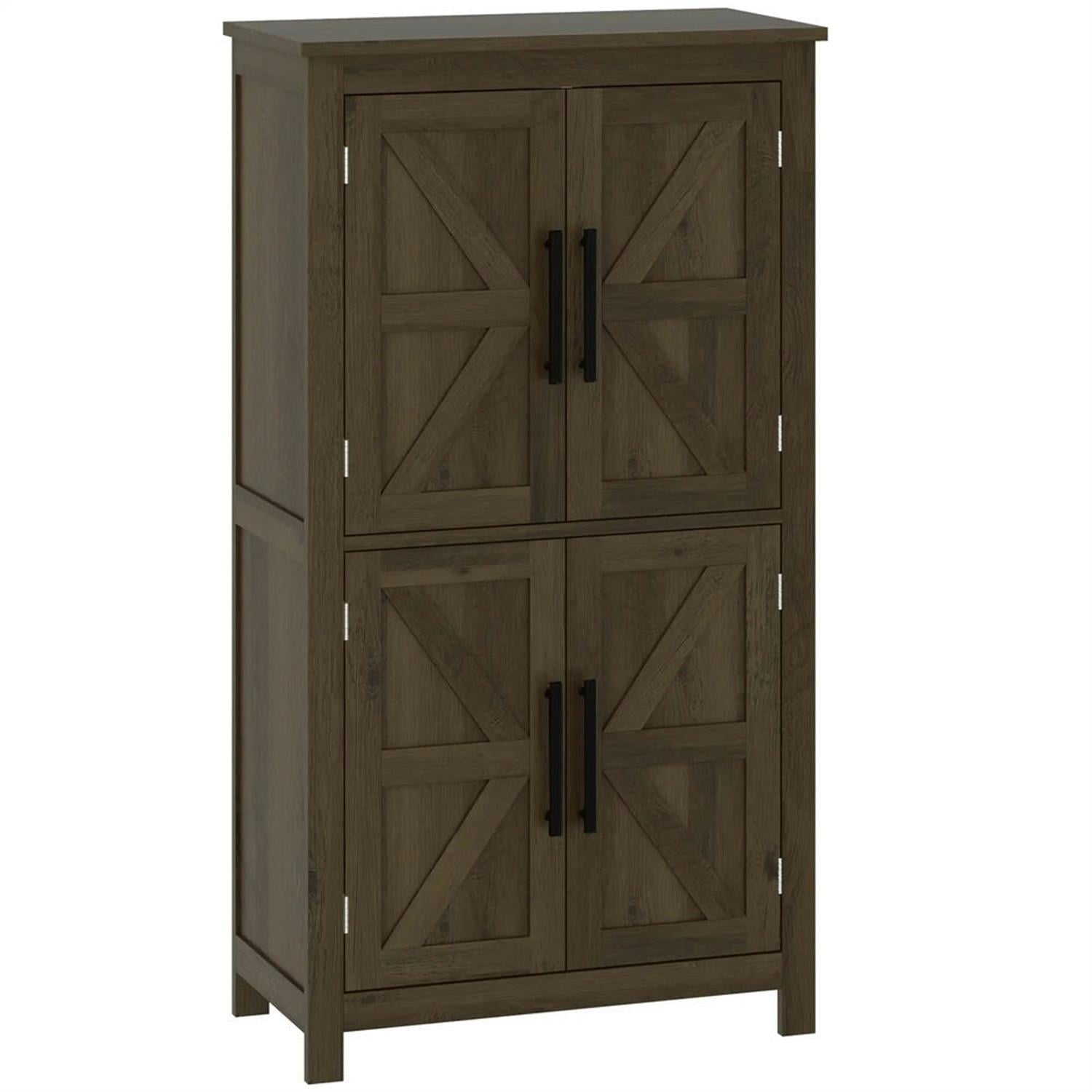 Demi Bonn 43" Farmhouse Bathroom Floor Cabinet, Freestanding Storage Cabinet with Adjustable Shelf and 4 Doors, for Living room, Entryway, Kitchen, Brown