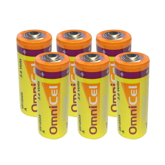 6x Omnicel ER18505 3.6V 3.8Ah Sz A Lithium Button Top Battery RFID AMR