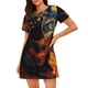 thumbnail image 1 of Easygdp Starry Night Cat Guitarist Camisón de manga corta para mujer, informal, estampado, 1 of 6