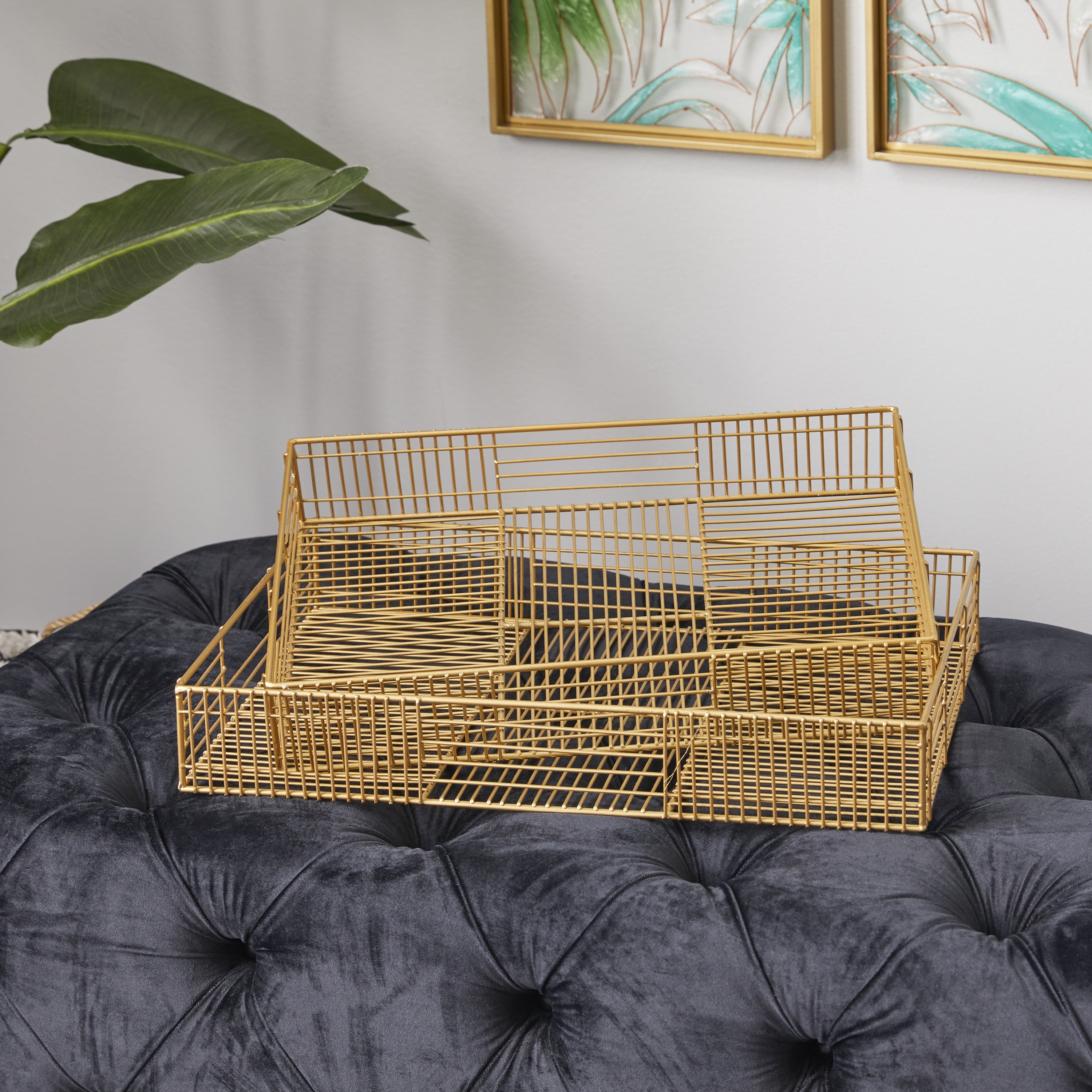 CosmoLiving by Cosmopolitan 17", 19"W Gold Metal Wire Tray, 2-Pieces