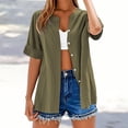 thumbnail image 5 of Yubnlvae Short Sleeve Linen Shirt - Women's Collarless Button-Down Top, Breathable Casual Oversized T-Shirt Style Blouse (Mint Green | M), 5 of 5