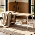 thumbnail image 3 of Zimtown 6-Piece Modern Dining Set for Home, Kitchen, Dining Room Table Set with Storage Racks, Rectangular Table, Bench, 4 Chairs, Steel Frame, Light Oak Color, 3 of 8