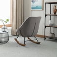 thumbnail image 3 of Velvet Upholstered Rocking Chair, Comfortable Accent Chair Glider Rocker with Padded Seat, Nursery Rocking Chair with Metal Base and Rubberwood Legs for Living Room Bedroom Offices, Grey, 3 of 7
