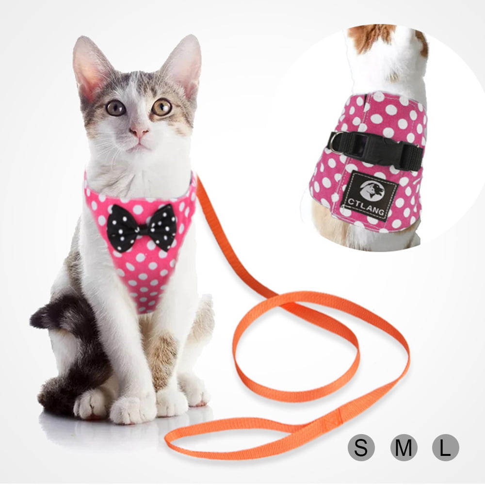 L New Comfort Adjustable Dot Leash Mesh Harness Set Dog Cat Puppy