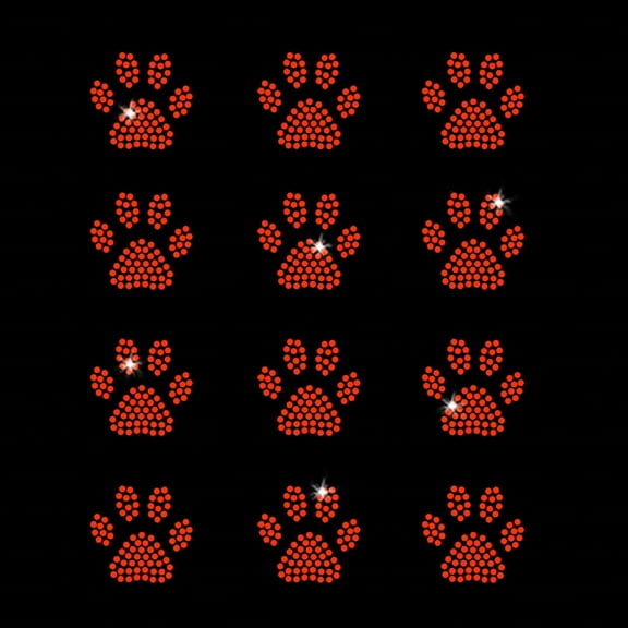 Set of 12 Orange Mini Paw Print Iron-on Rhinestone Transfers by JCS Rhinestones