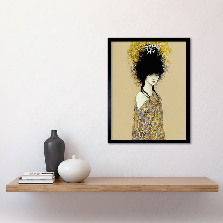 Woman in Klimt Style Dress Gold Black Painting Art Print Framed Poster Wall  Decor 12x16 inch - Walmart.com