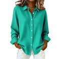 thumbnail image 2 of Wovilon Women's Gingham Check Button-Down Long Sleeve Shirt with Relaxed Fit, Collared Curved Hem Design for Spring Casual Office Work and Vacation Travel, 2 of 6