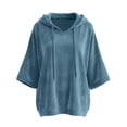 thumbnail image 4 of Lenpel Womens Hooded Shirts Fall Velvet 3/4 Sleeve Solid Color Pullover Tops Oversized Casual Trendy Drawstring Tops Fall Clothes(Light Blue,XX-Large), 4 of 7