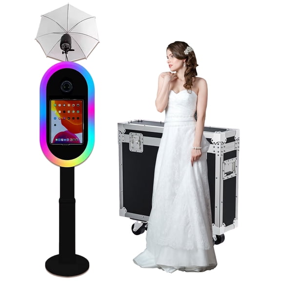 Photo Booth Selfie Machine Compatible iPad Photobooth for (10.2-13inch) RGB Light and Flashlight Floor Stand with Flight Case for Wedding Event Birthday