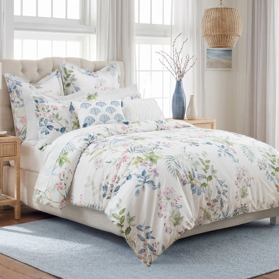 Levtex Home – Seraphine Blooms Comforter Set – Full/Queen Comforter (90x94in) and 2 Standard Shams (20x26in) – Floral Botanical – White – Cotton Sateen – Polyester Fill