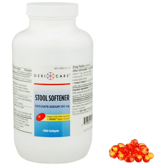 GeriCare Docusate Sodium Stool Softener, 100mg Softgels (Bottle of 1,000)