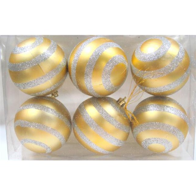 Ornement de Boule d'Argent avec des Lignes Design&44; Pack de 6