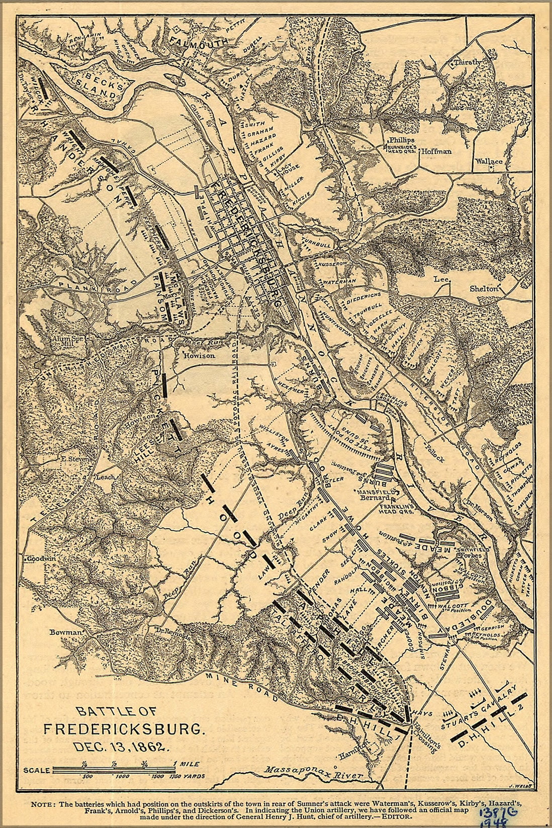 24x36 Gallery Poster Map Of Battle Of Fredericksburg Dec 13 1862 7530