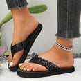 thumbnail image 5 of pwidon Women's Wedge Platform Thong Flip Flops Sequin Sparkly Bling Open Toe Slip On Summer Beach Casual Walking Sandals Black 5.5, 5 of 6