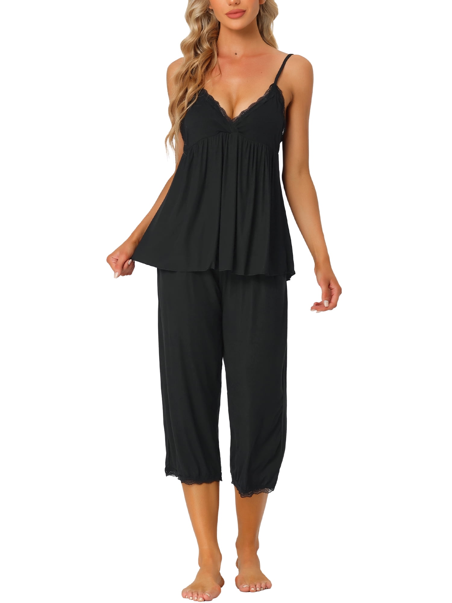 Unique Bargains Womens Pjs Top with Pants Lounge 2pcs Knit Waffle Pajama Sleepwear Sets