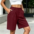 thumbnail image 5 of TEAJOPSUU Women's Casual Bermuda Shorts Elastic Waist Wide Leg Knee Length Summer Pleated Shorts with Pockets for Everyday Outwear Burgundy, 5 of 6