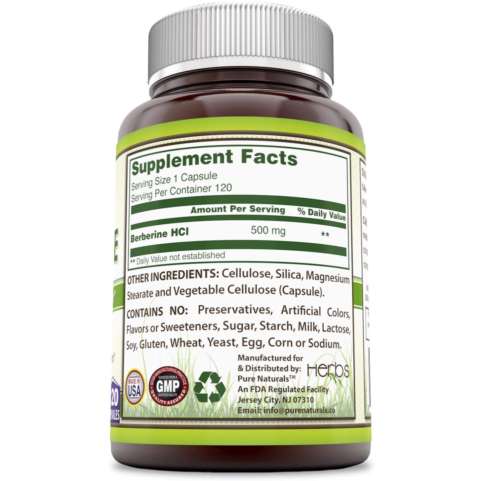 Pure Naturals Berberine 500mg Per Serving 120 Capsules Supplement | Non GMO | Gluten Free