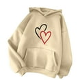 thumbnail image 4 of 50% Clearance!Womens Fashion Plus Size Sawvnm Women's Comfortable Sweater Heart Pattern Printed Women's Hooded Pocket Drawstring Sweater For Women Beige XXL, 4 of 4