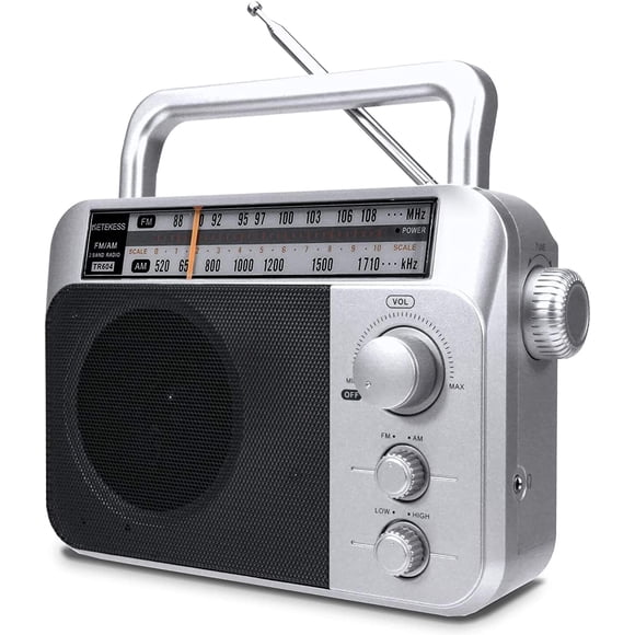 Radio AM FM portátil Retekess TR604 con conector de 3,5 mm, color plateado