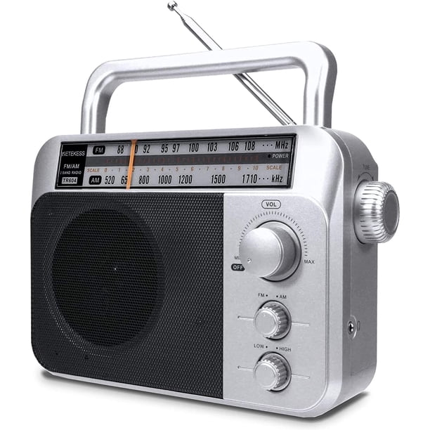 Radio AM FM portátil Retekess TR604 con conector de 3,5 mm, color plateado
