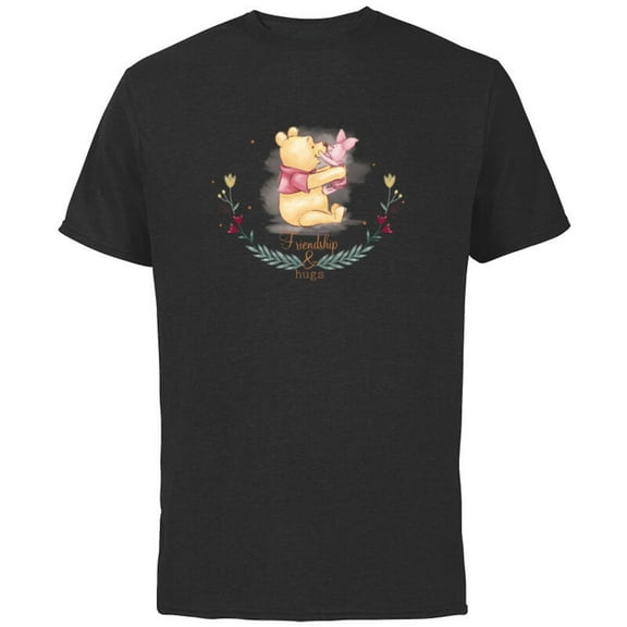 Disney Winnie the Pooh and Piglet Friendship and Hugs - Short Sleeve Cotton T-Shirt for Adults - Customized-Black