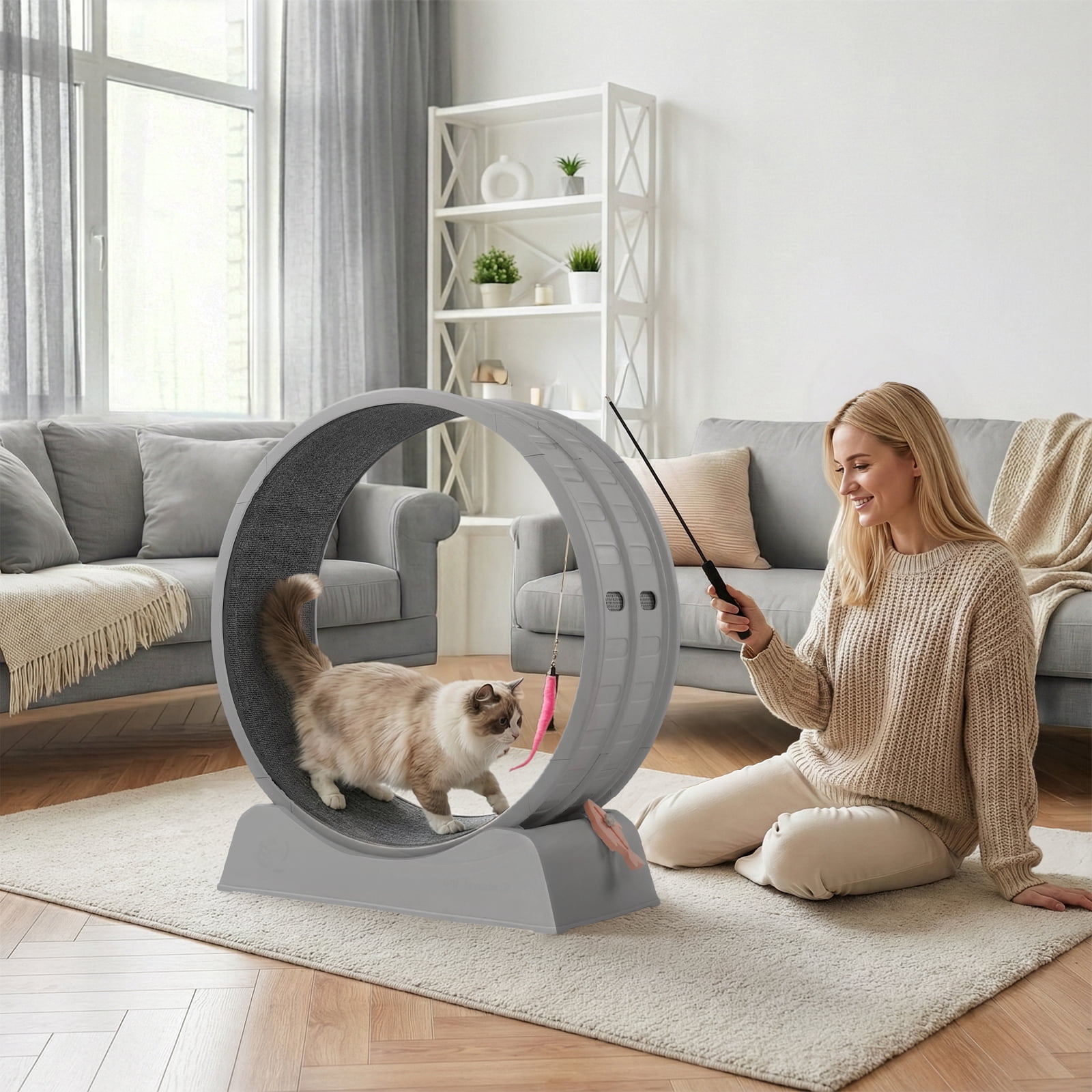 UBesGoo 31in Cat Exercise Wheel, Gray Carpeted Treadmill for Daily Fitness & Weight Loss, Safe Design