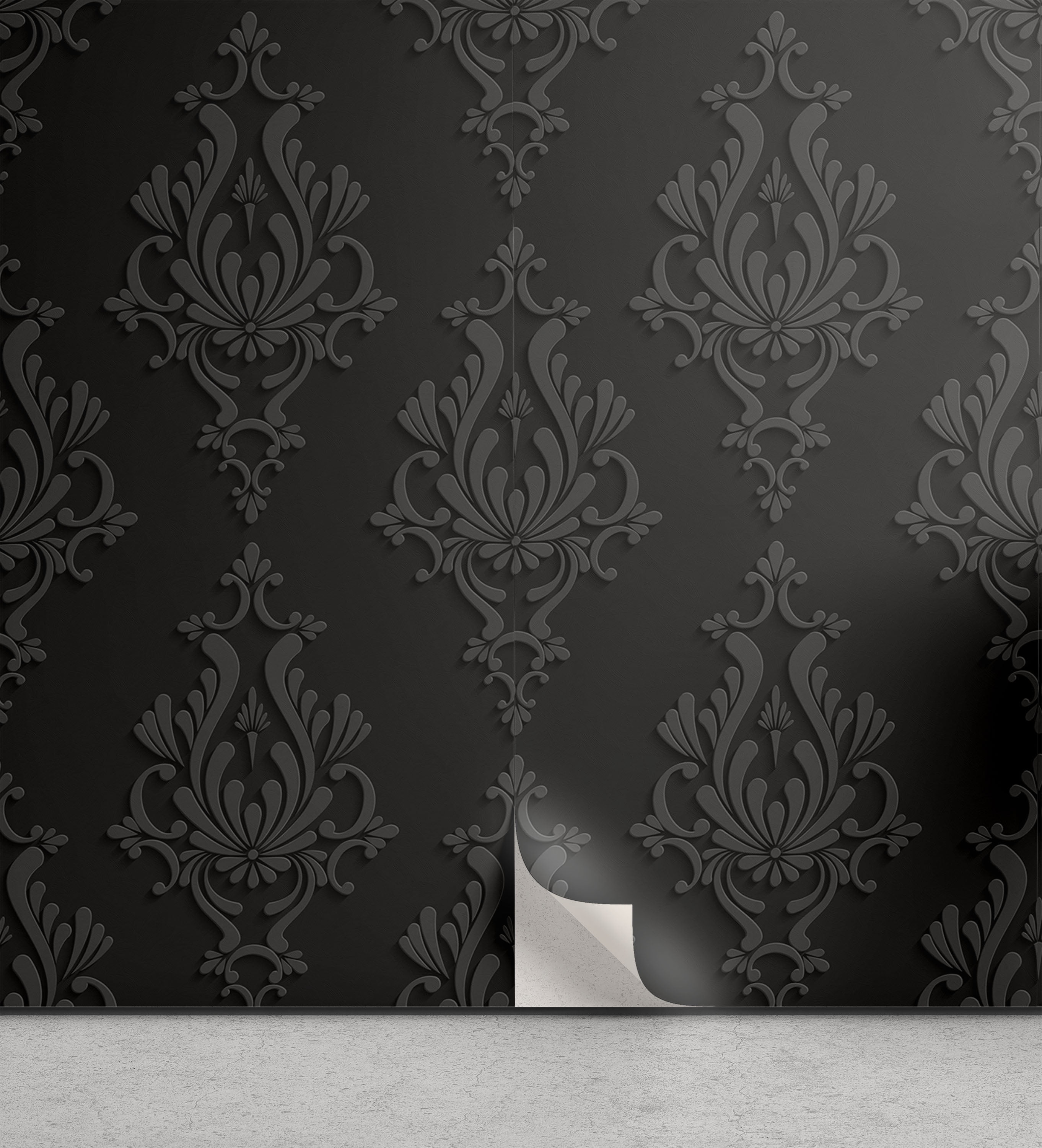 Black And White Damask Wallpaper In Room