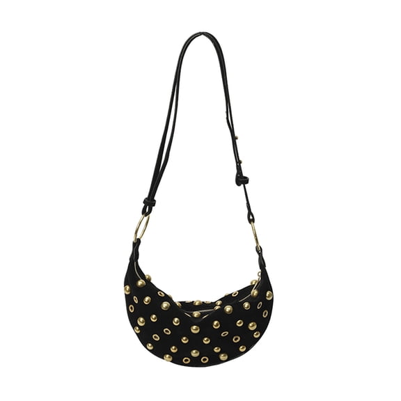HUISZJ Faux Suede Rivet Shoulder Bag, Women Underarm Bag with Zipper, Studded Crossbody Bag for School Work Shopping Travel (Black)